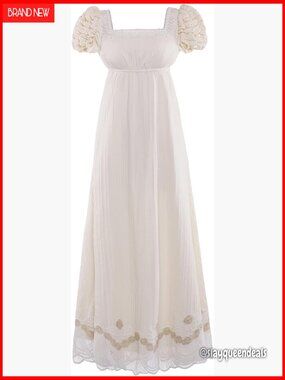 Lace Empire Waist Regency Ball Gown Short Puff Sleeves Victorian Costume Dress